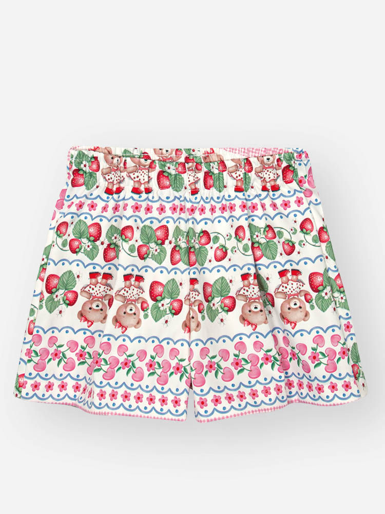 Conjunto Bebê Menina Berry Sweet em Cetim Glow – Bata com Shorts Estampado de Morangos Cinti Baby OFF WHITE/RS IOGURTE