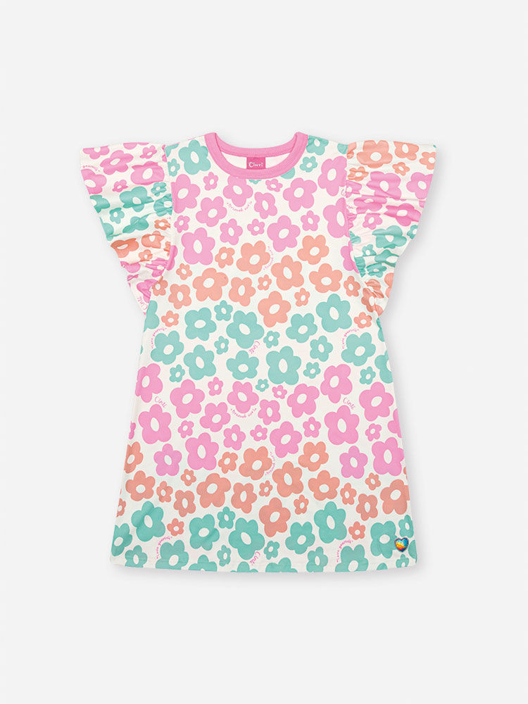 Vestido Infantil Neon Love em New Stretch Floral – Vestido Menina Verão com Estampa de Flores Colori ROSA BARBIE