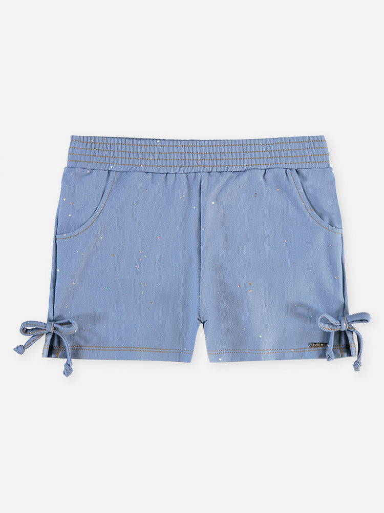 Short Infantil Menina Jeans com Glitter e Laços Laterais