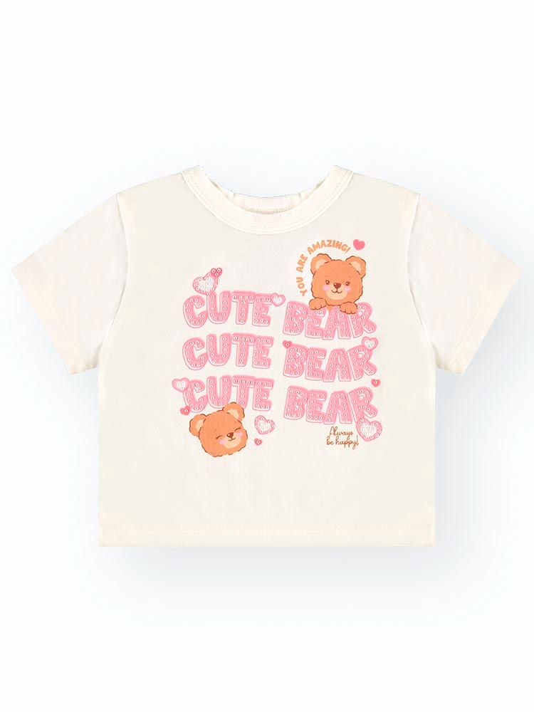 Conjunto Bebê Blusa Cute Bear e Short-Saia Rosa