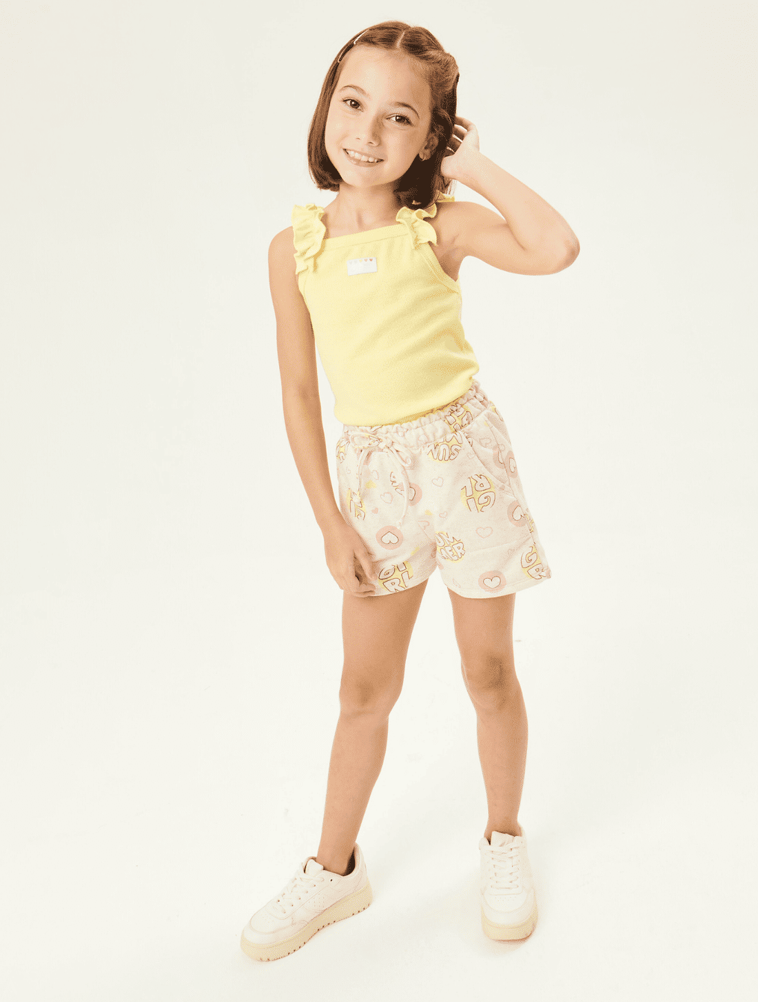 Conjunto Blusa E Short Estampado Amarelo Abrange