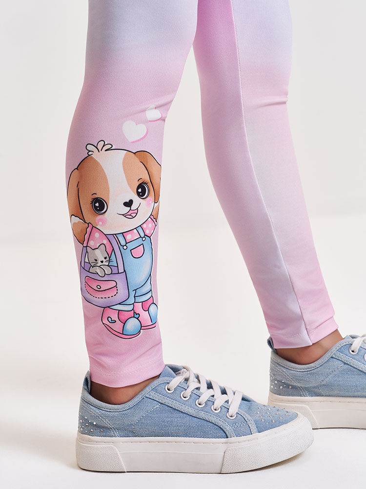 Conjunto Infantil com Blusa Cachorrinhos e Legging em Suplex – Look Menina Verão com Strass NATURAL/RS IOGURTE