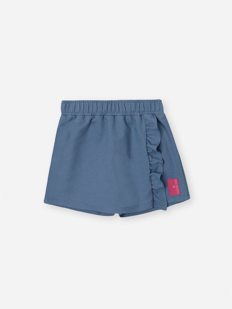 Shorts-Saia Infantil Denim com Babado Jeans Médio