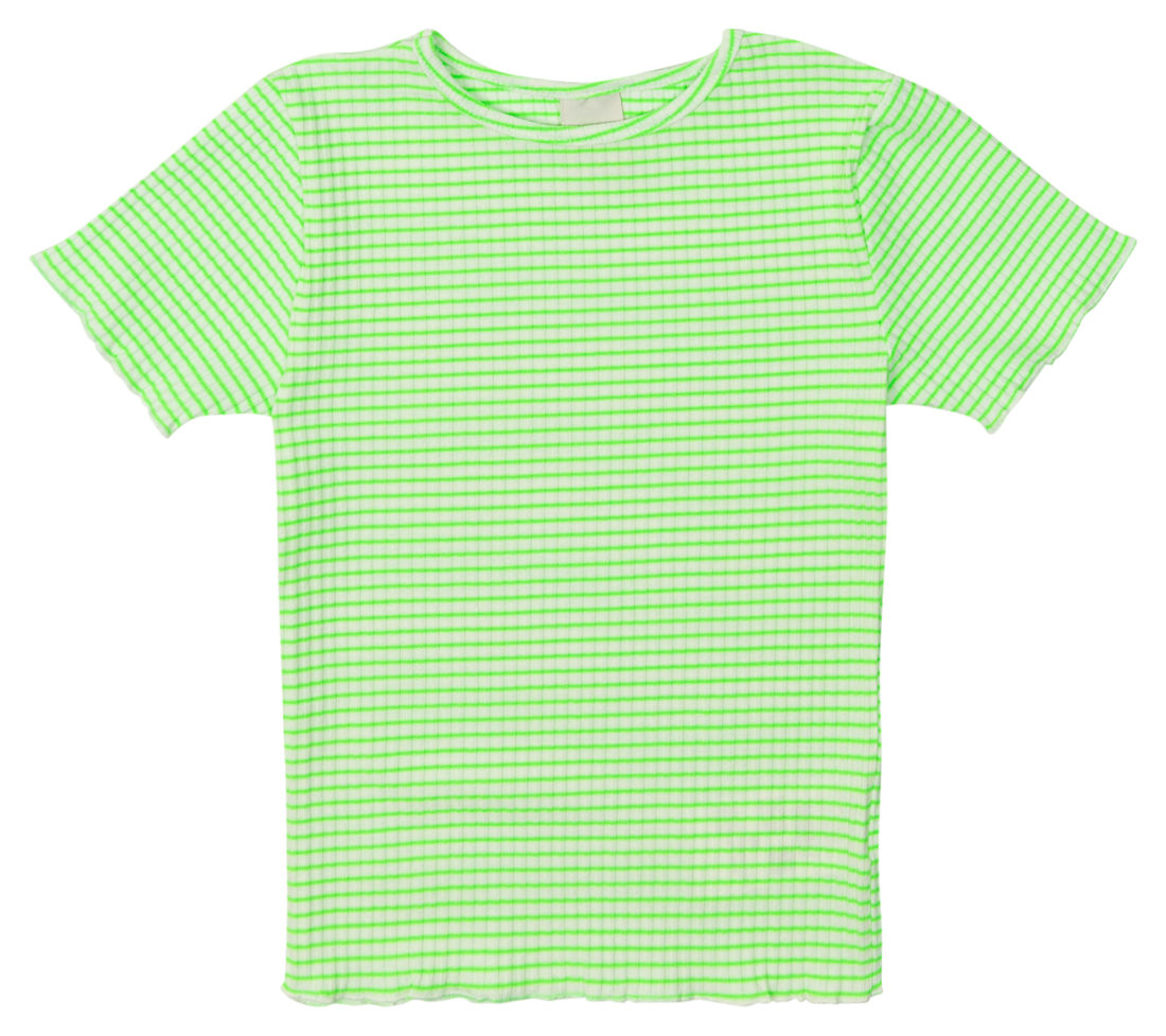 Blusa Infantil Cropped Listrada com Frufru Verde Blusa Infantil Cropped Listrada com Frufru Verde