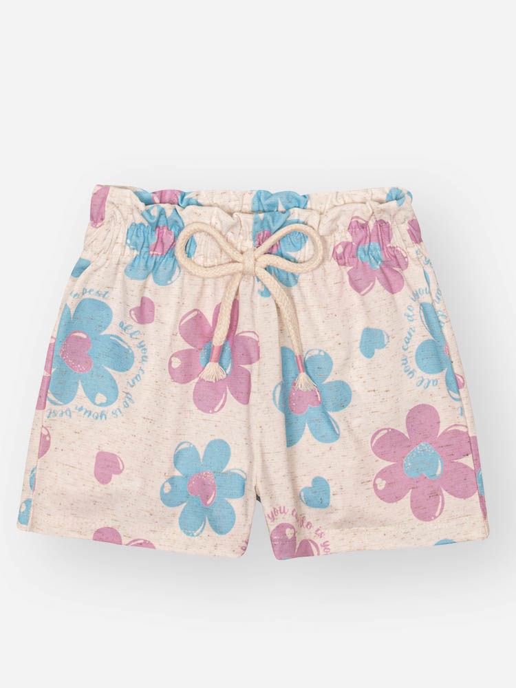 Conjunto Bebê Menina Floral em Cotton Linho – Blusa e Shorts Delicados Cinti Baby OFF WHITE