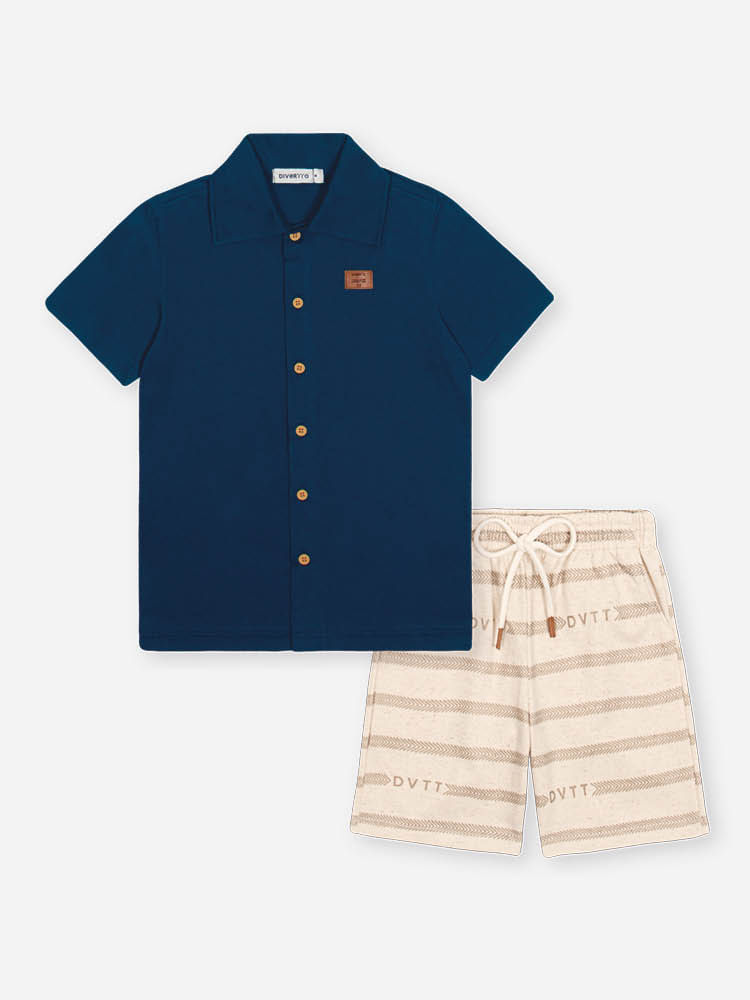 Conjunto Infantil Menino Resort Style Divertto AZ MARINHO/OFF WHITE