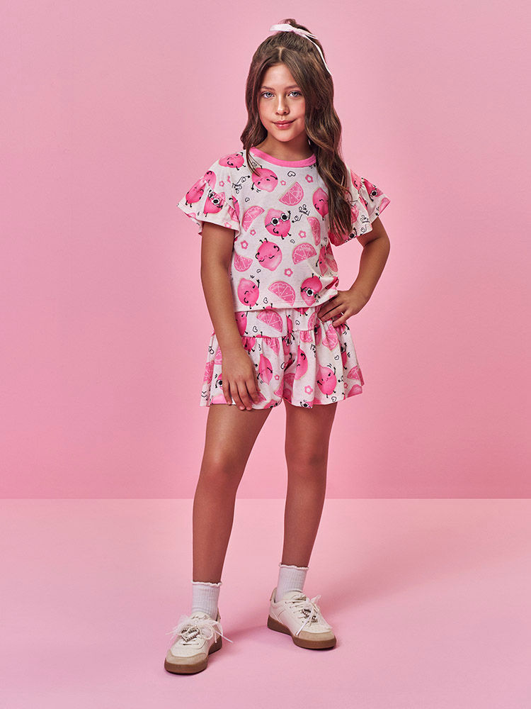 Conjunto Infantil Menina Blusa Boxy e Short Limões