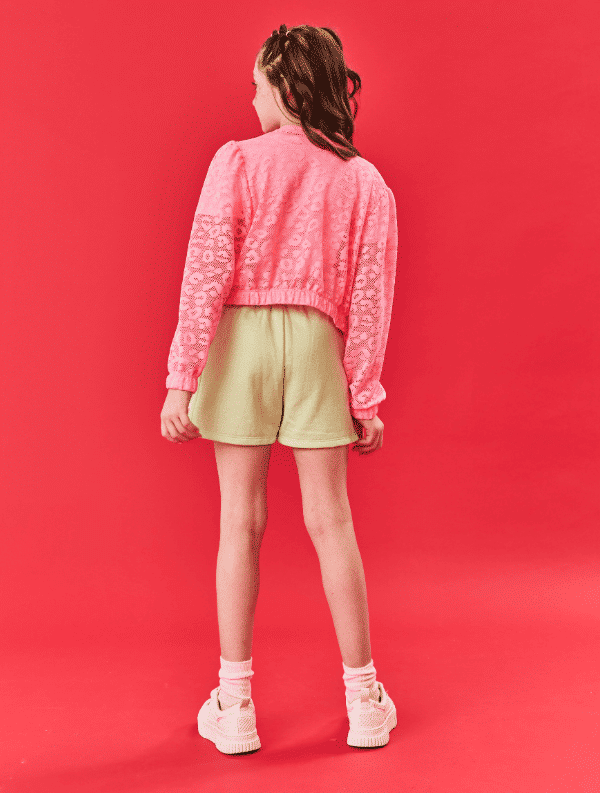 Conjunto Infantil Menina Blusa; Short E Corta Vento Strawberry Natural; Rosa E Verde Cinti