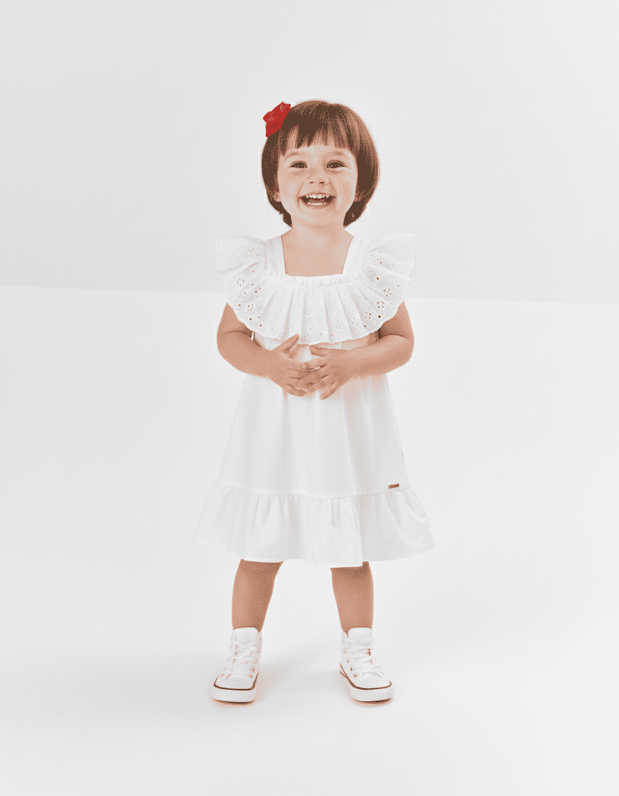 Vestido Bebê Menina Com Laise Branco Mundo Cinti Vestido Bebê Menina Com Laise Branco Mundo Cinti