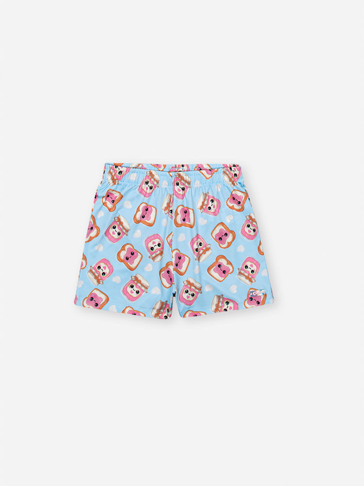 Pijama Infantil com Blusa e Shorts em Malha Suede – Pijama Menina Verão Estampa Breakfast Buddies NATURAL/AZ PORCELANA