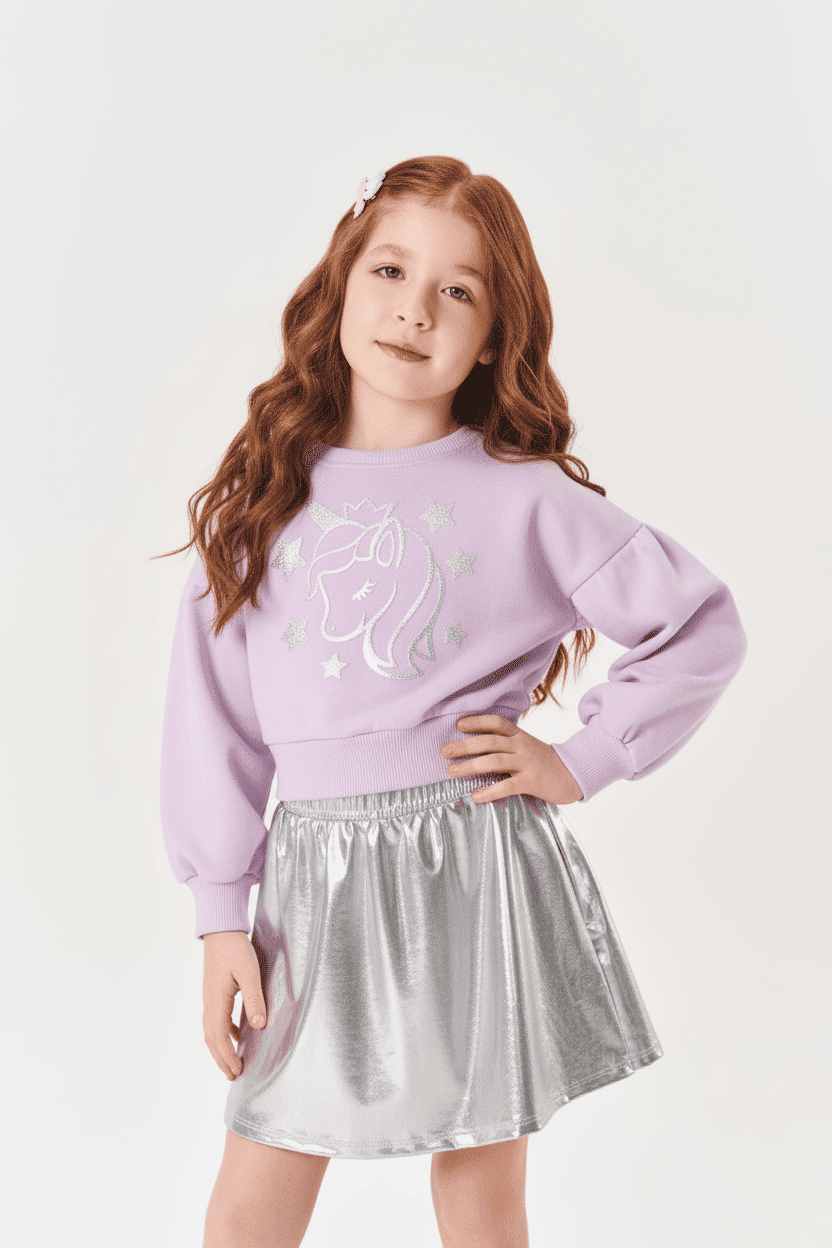 Conjunto Infantil Menina Blusão E Saia-Short Holográfico Lilás Mundo Cinti