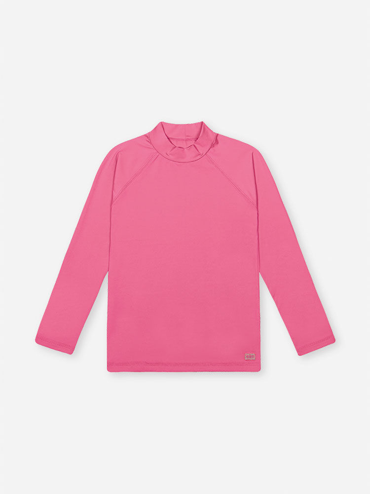 Blusa Infantil em Malha UV Manga Longa – Camiseta Praia Menina Verão com Proteção Solar ROSA NEON FORTE