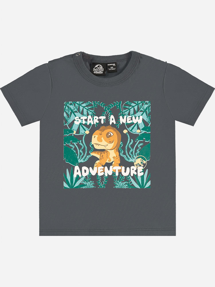 Conjunto Bebê Menino Jurassic World Camiseta T-Rex e Bermuda Jeans Médio Conjunto Bebê Menino Jurassic World Camiseta T-Rex e Bermuda Jeans Médio