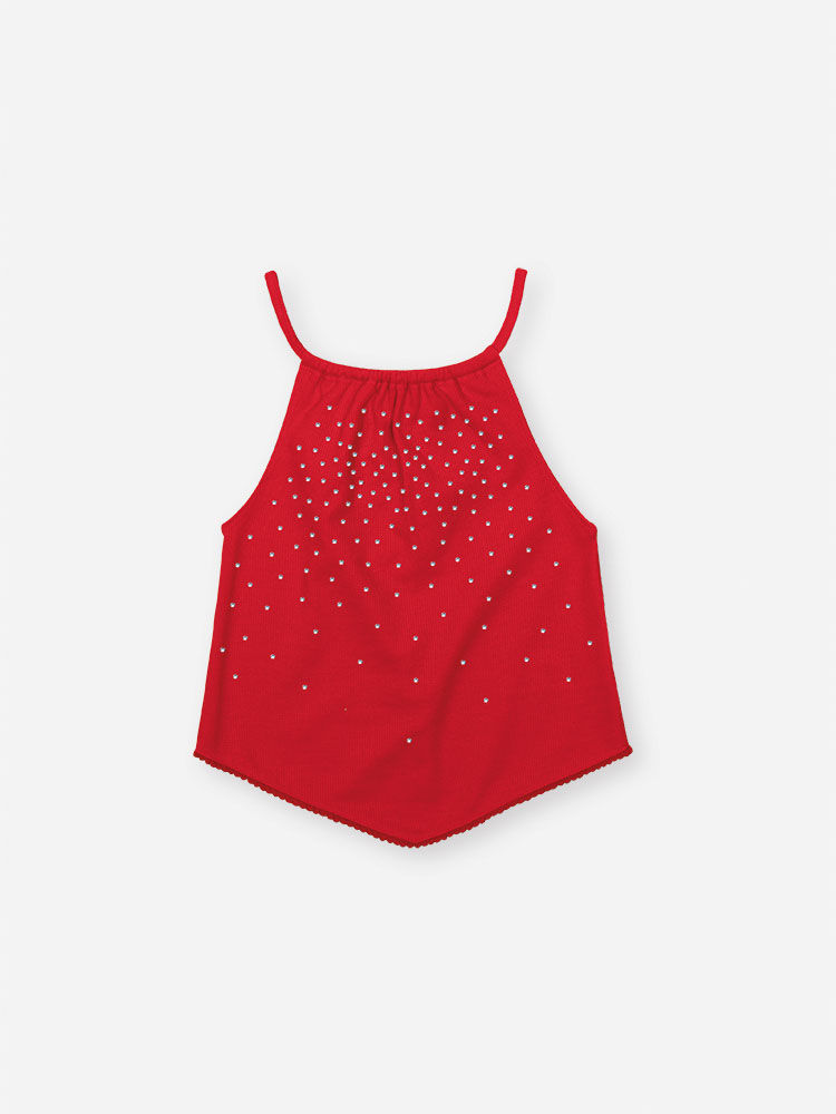 Conjunto Infantil de Natal com Blusa Bata e Shorts em Moletinho Waffle – Look Menina Verão com Stras VERMELHO MARTE