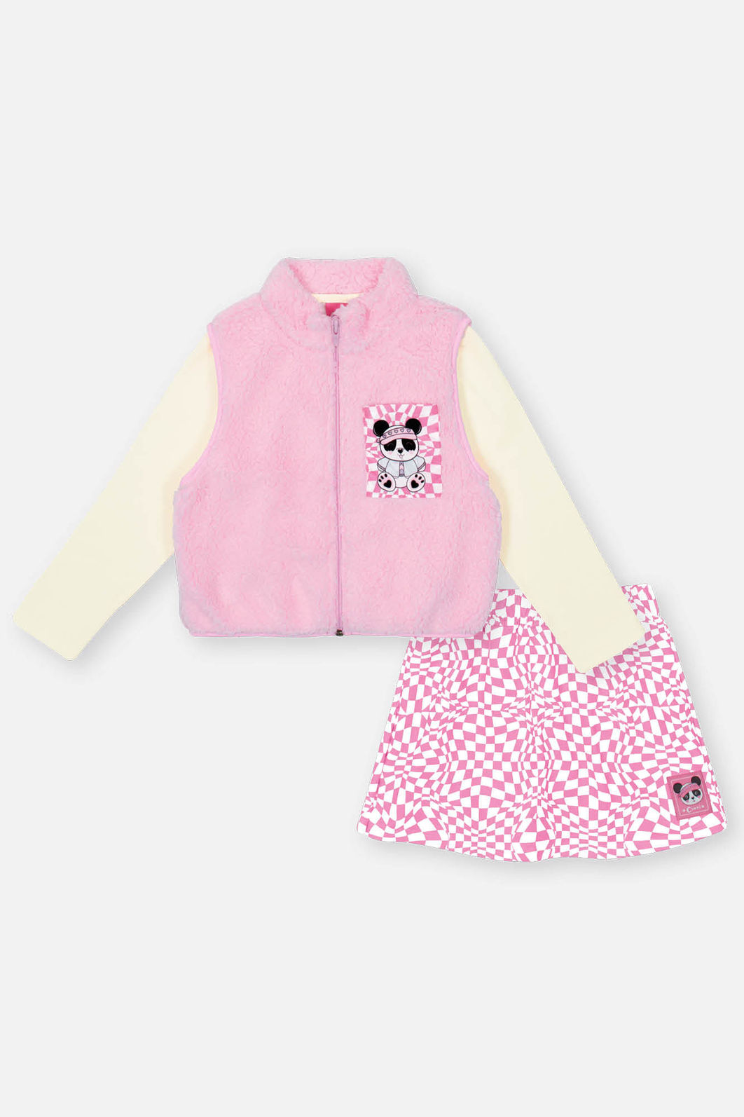 Conjunto Infantil Menina Blusa; Colete Pelo E Short Rosa Mundo Cinti