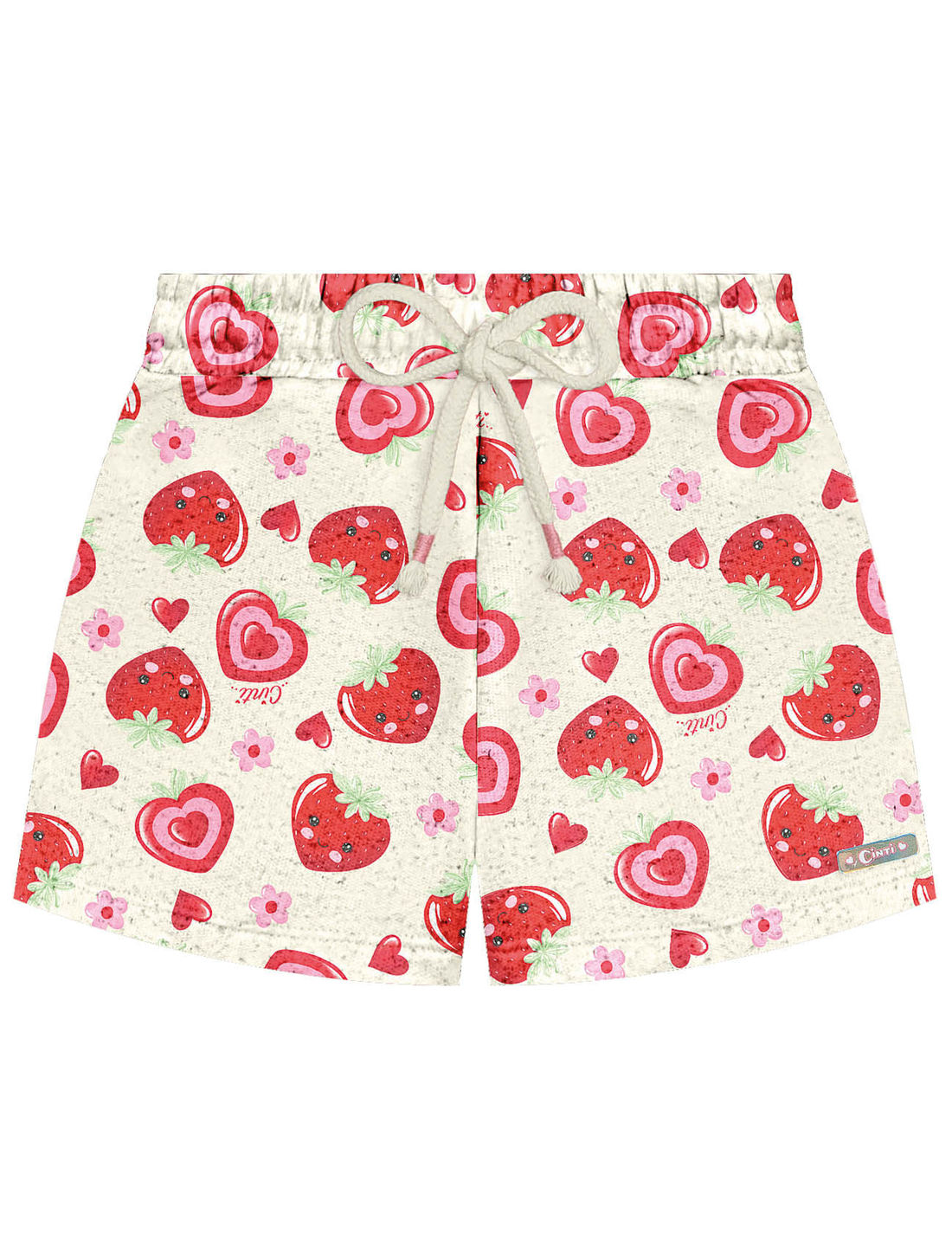 Conjunto Infantil Menina Blusa E Short Strawberry Natural E Vermelho Cinti Conjunto Infantil Menina Blusa E Short Strawberry Natural E Vermelho Cinti