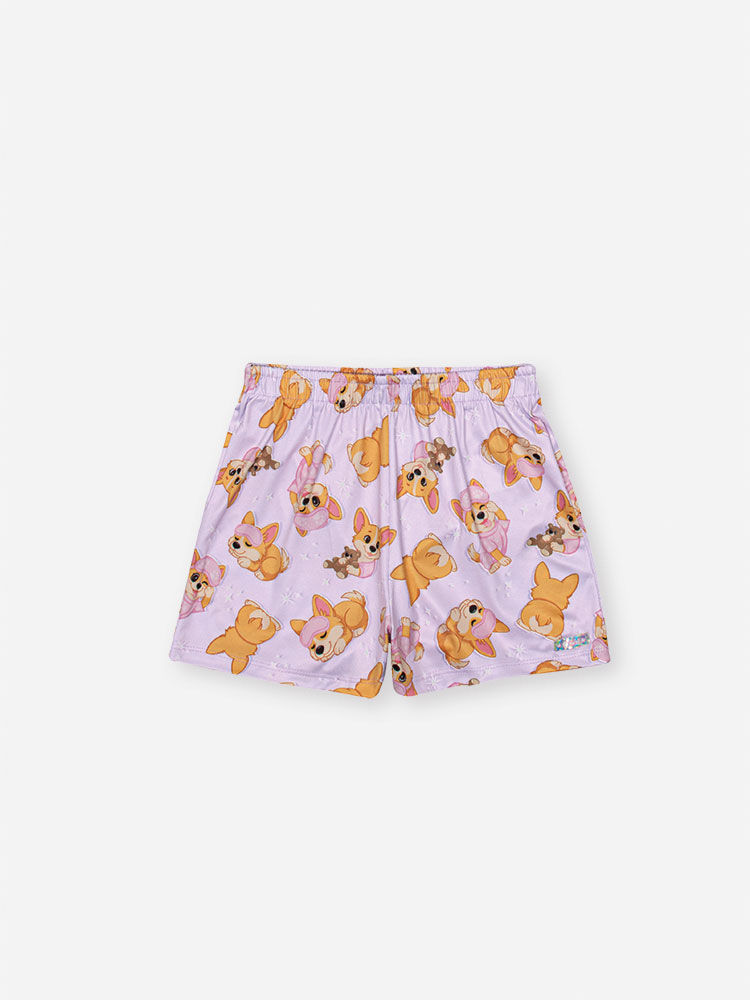 Pijama Infantil com Camiseta e Shorts em Malha Suede – Pijama Menina Verão Corgi NATURAL/LL BRUMA