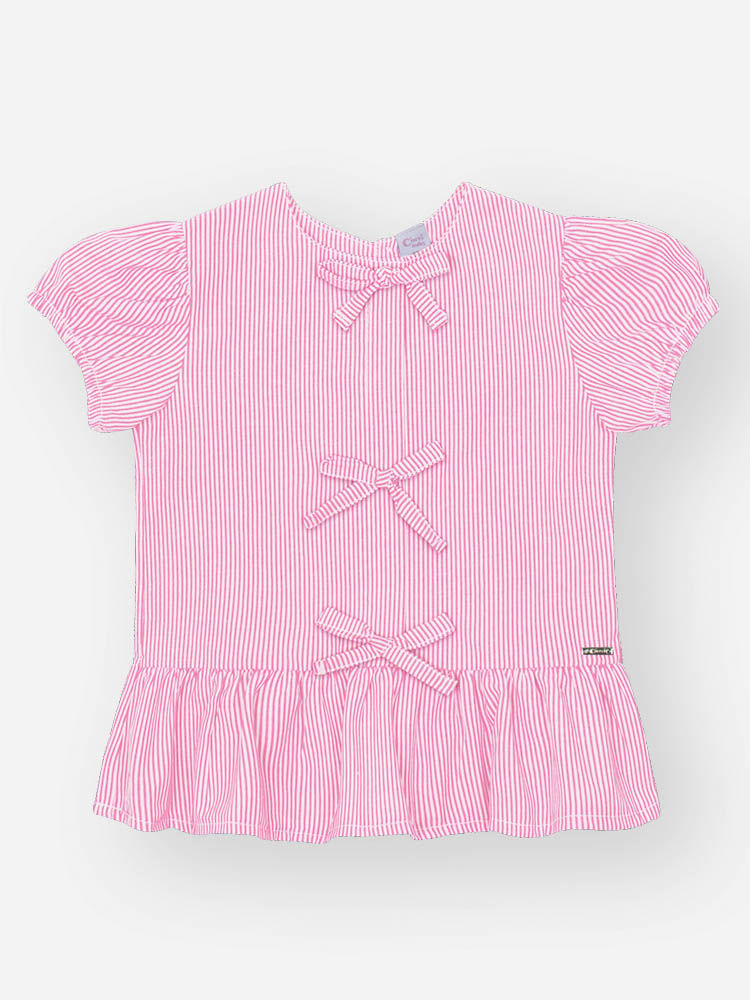 Conjunto Bebê Menina Bata com Laços e Shorts em Tricoline – Look Delicado Cinti Baby ROSA IOGURTE