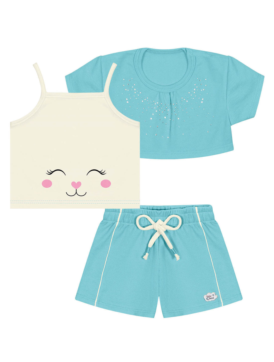 CONJ BLUSA,SHORTS,SOBREPOSICAO NAT/AZ LITORAL/AZ LI