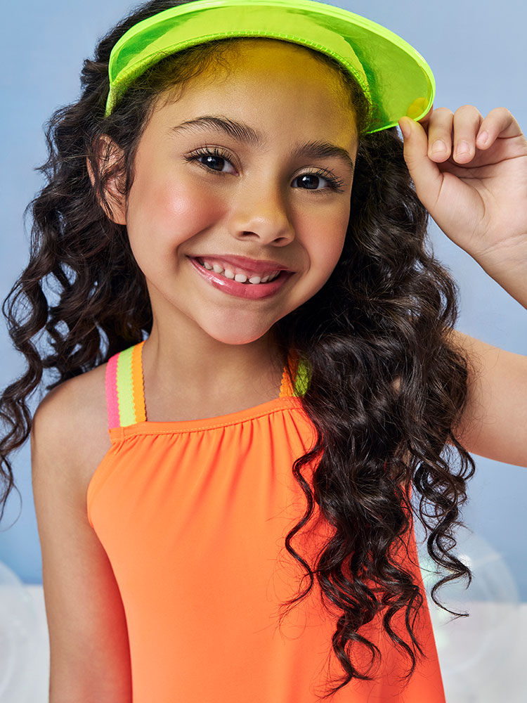 Saída de Praia Infantil em Malha UV Neon – Vestido Praia Menina Verão Neon LARANJA NEON FORTE