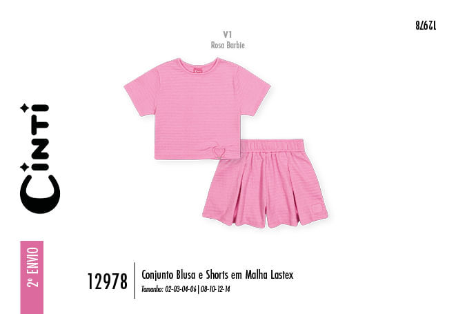 Conjunto Menina em Lastex Detalhe Coração Mundo Cinti