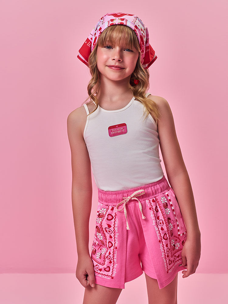 Conjunto Infantil Menina Regata com Recorte e Short Estampa Bandana