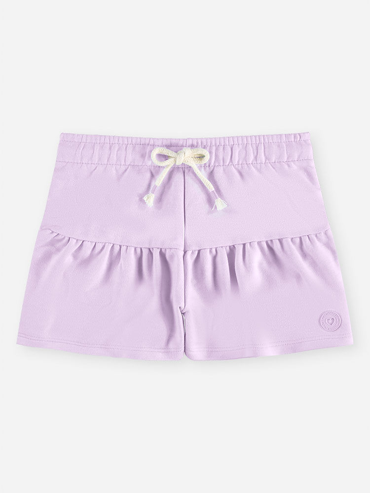 Short Infantil Menina em Moletom com Babado e Cordão Lilás