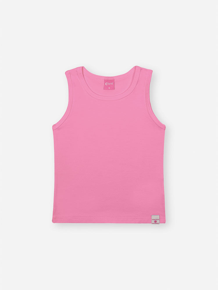 Regata Infantil Básica em Cotton com Algodão – Blusa Menina Sem Manga Verão ROSA CONFETE