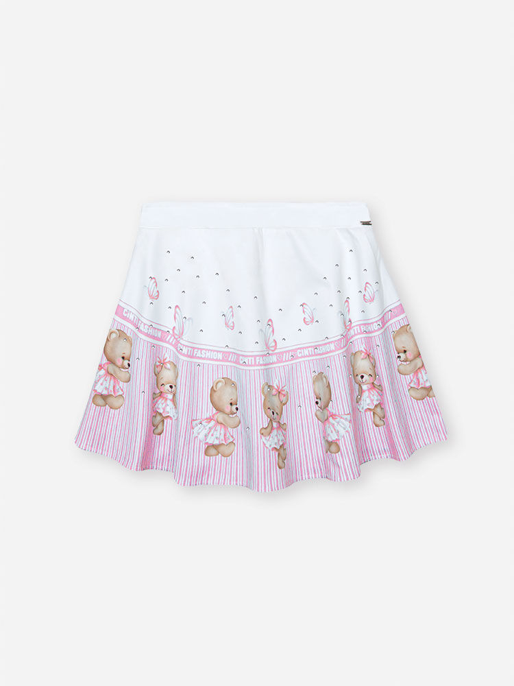 Conjunto Infantil com Blusa de Um Ombro Só e Saia Shorts em Cetim Glow – Look Menina Verão com Stras ROSA IOGURTE