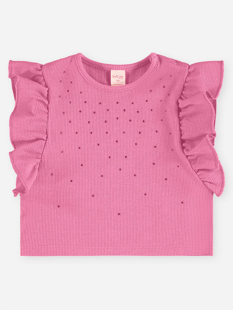 Conjunto Bebê Blusa Boxy com Strass e Short Rosa