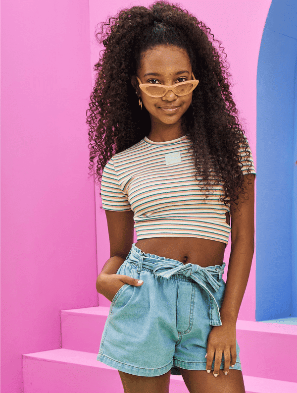 Blusa Cropped Teen Feminina Listrada Com Lurex Natural Dway Blusa Cropped Teen Feminina Listrada Com Lurex Natural Dway