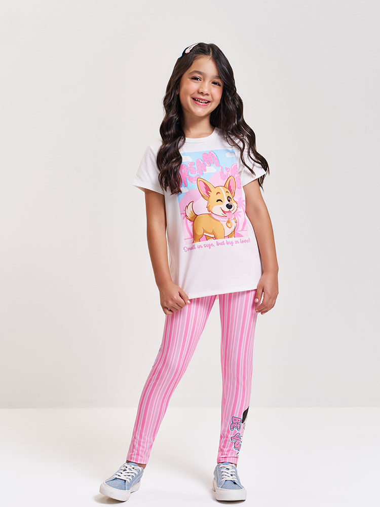 Legging Infantil em Suplex Listrada – Calça Legging Menina Verão com Elastano ROSA CONFETE