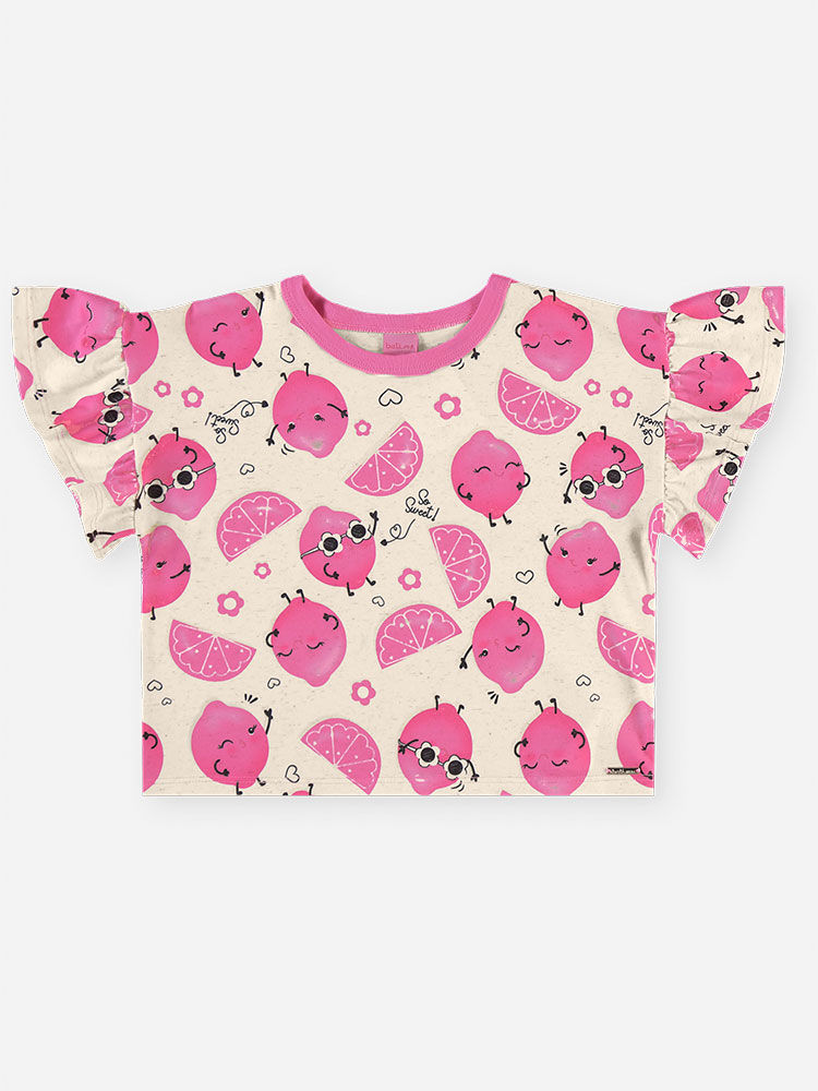 Conjunto Infantil Menina Blusa Boxy e Short Limões