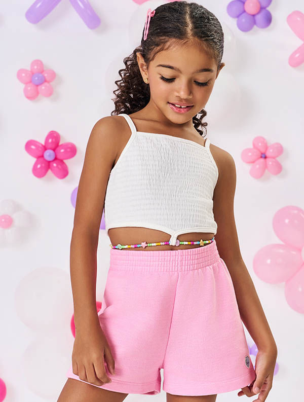 CONJ BLUSA E SHORTS NATURAL/RS BARBIE
