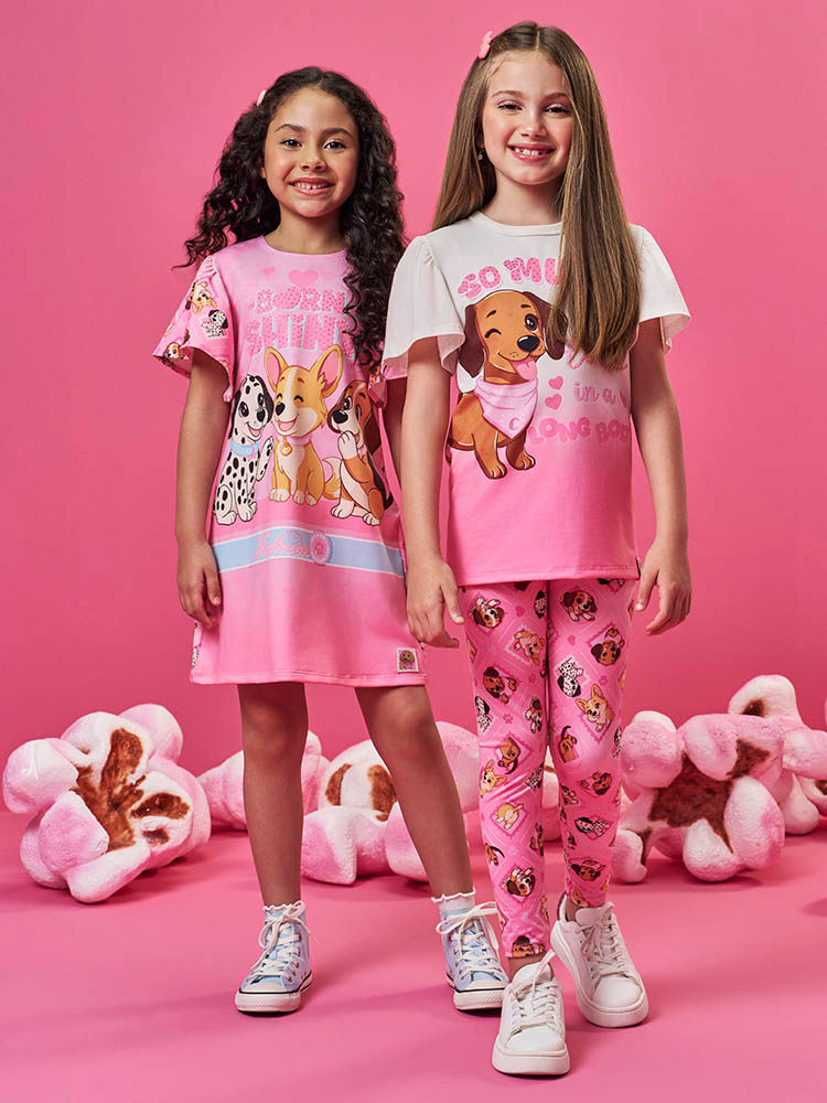 Conjunto Infantil com Blusa Degradê e Legging em Suplex – Look Menina Verão com Cachorrinho e Strass NATURAL/RS CONFETE