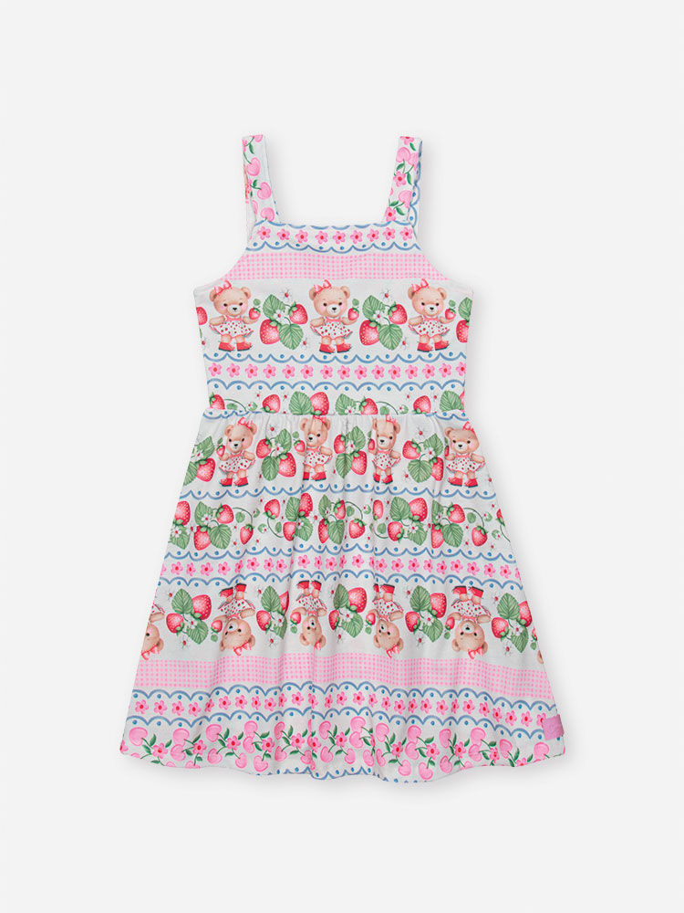Vestido Infantil em New Stretch Estampado – Vestido Menina Verão com Etiqueta com Essência ROSA IOGURTE