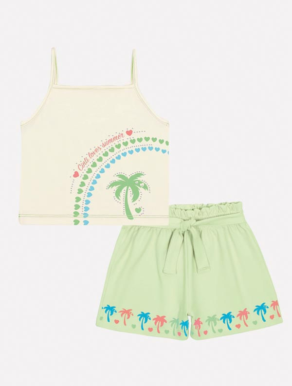 CONJ BLUSA E SHORTS NATURAL/VD PARADISE