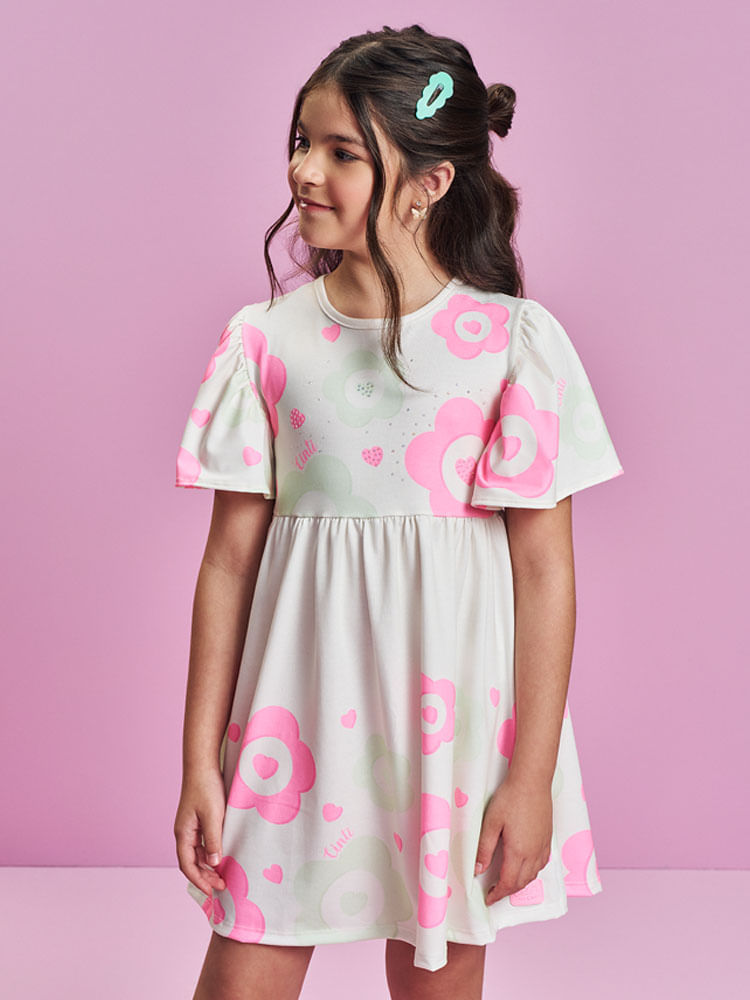 Vestido Infantil Menina com Saia Fluida e Estampa de Flores – Vestido Mundo Cinti