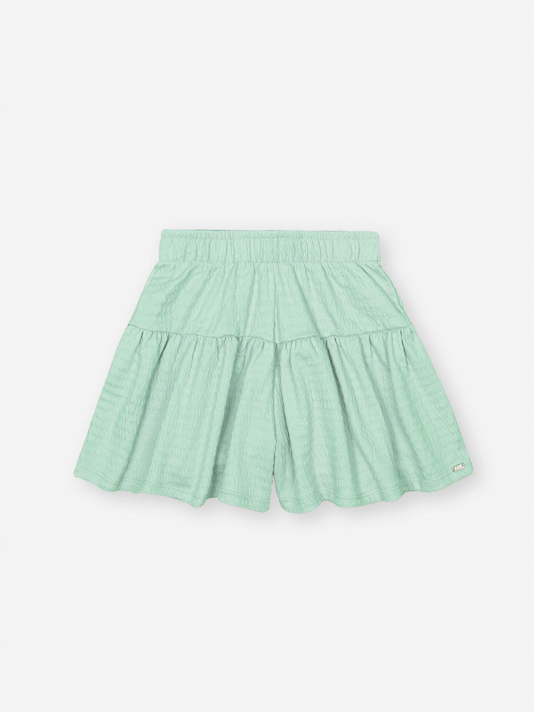 Conjunto Infantil com Blusa e Shorts em Malha Lastex – Look Menina Verão com Acessório VERDE BRISA
