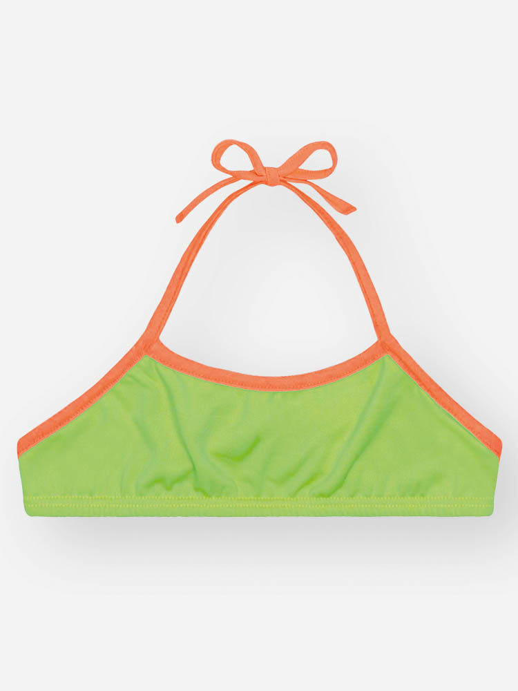 Biquíni Infantil em Malha UV Neon – Moda Praia Menina Verão com Proteção UV e Cores Vibrantes VERDE NEON FORTE