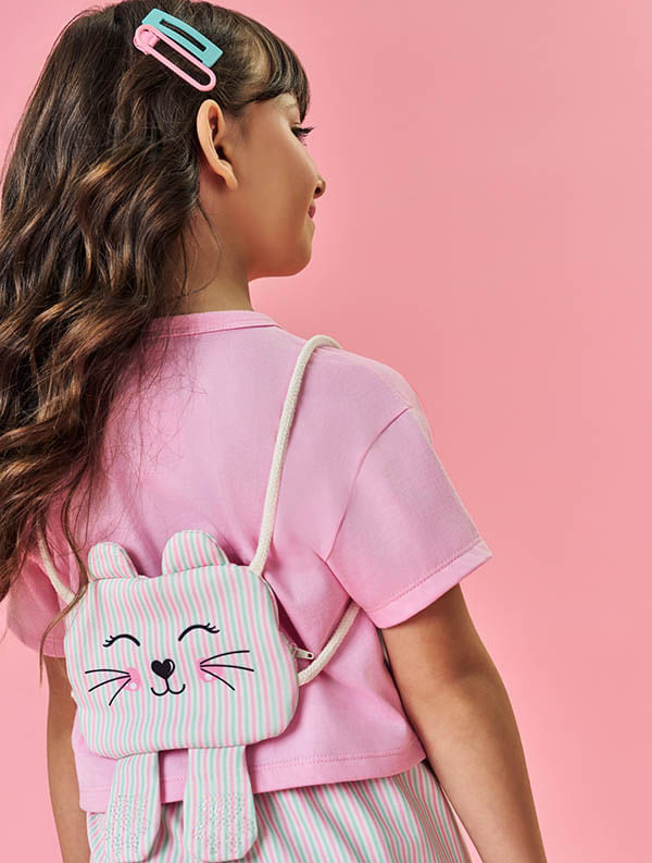 CONJ BLUSA,SHORTS/SAIA E BOLSA ROSA/VERDE/VERDE