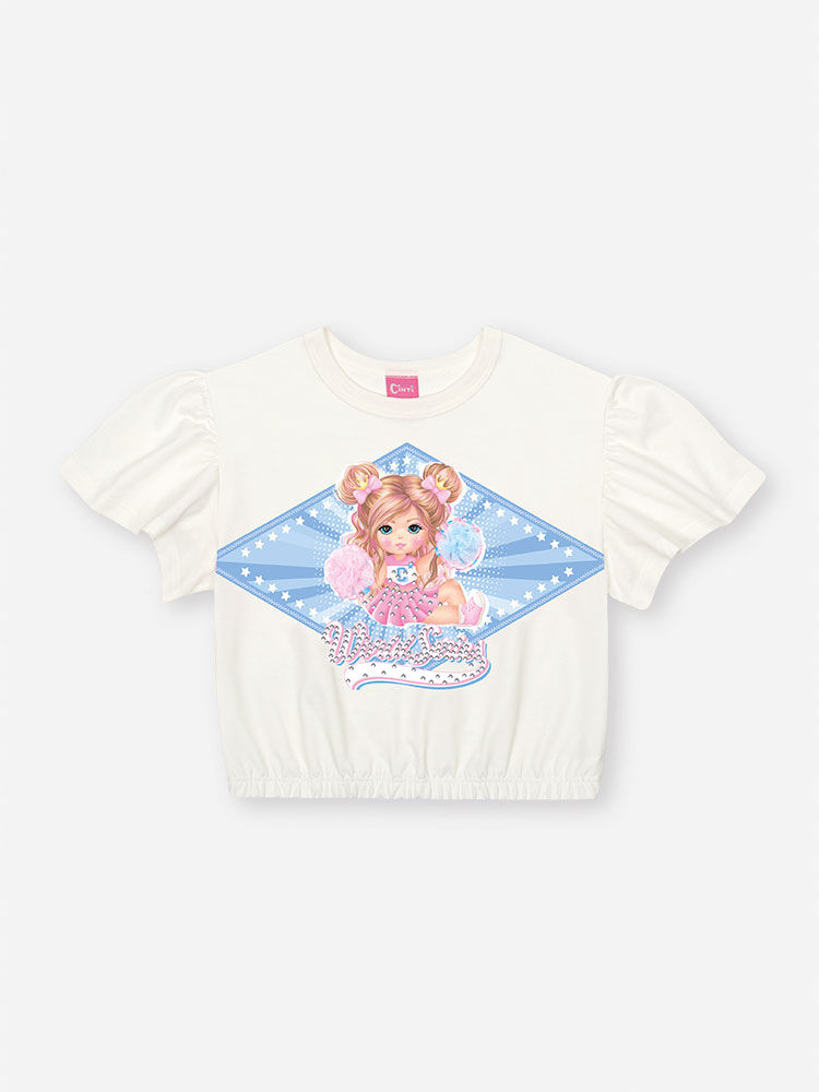Conjunto Infantil Cheerleader com Shorts em Moletinho Waffle – Conjunto Menina Cinti NATURAL/AZ PROVENCE