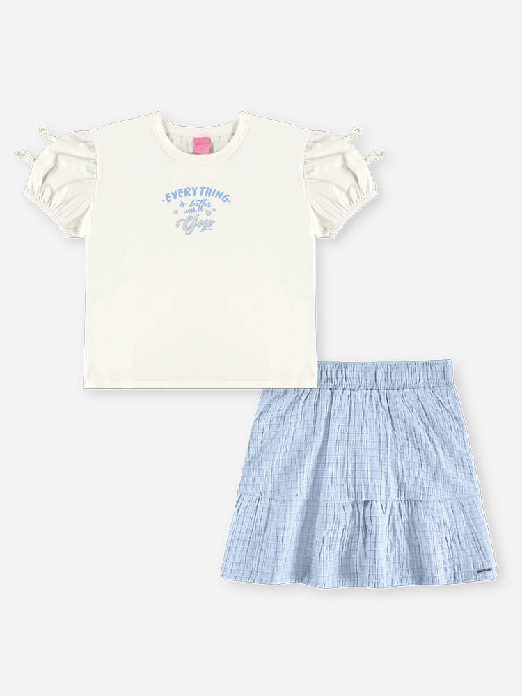 Conjunto Infantil Blusa com Babados e Saia-Short Provence