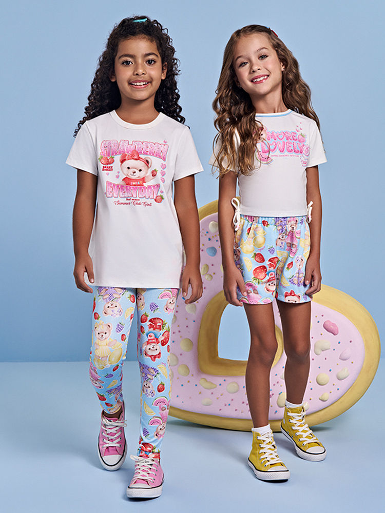 Conjunto Infantil Blusa Ursinho e Legging Frutinhas Porcelana