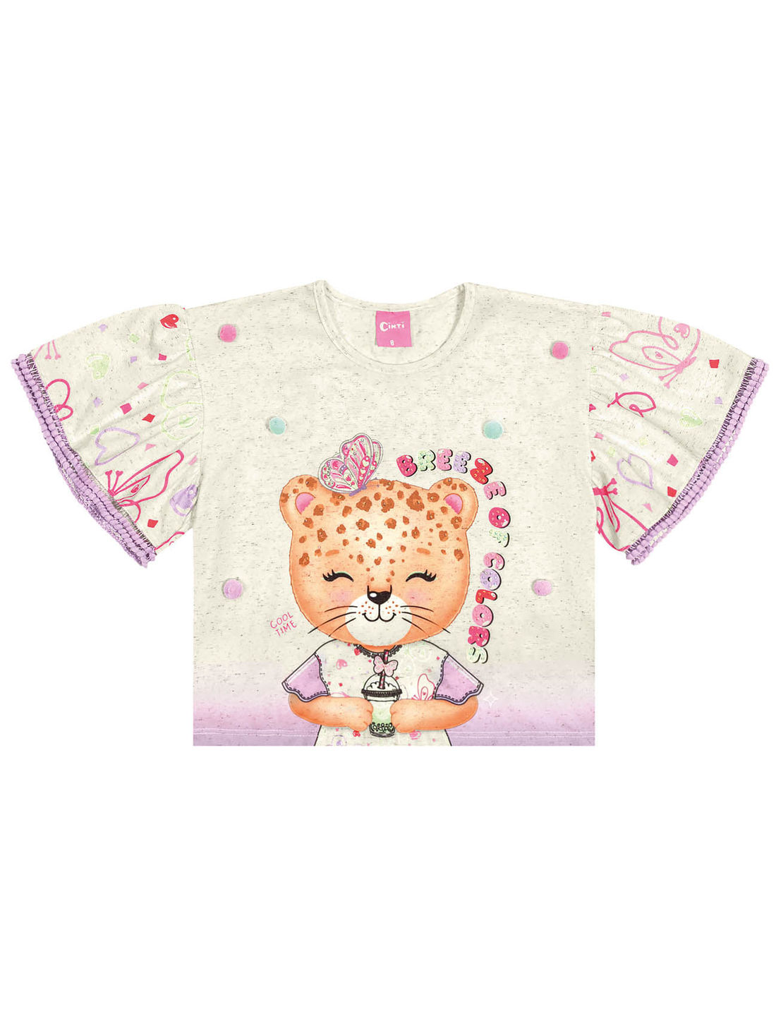 Conjunto Infantil Menina Blusa Boxy E Short Borboletas Off White Cinti
