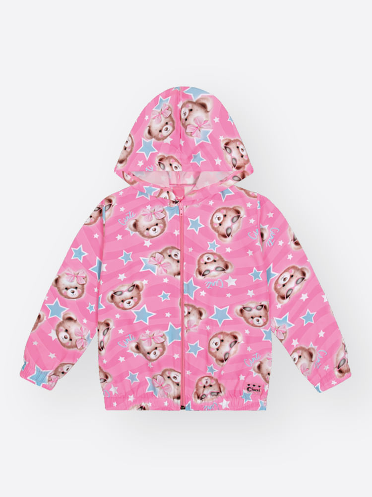 Jaqueta Corta-Vento Menina Estrela Ursa Rosa Mundo Cinti
