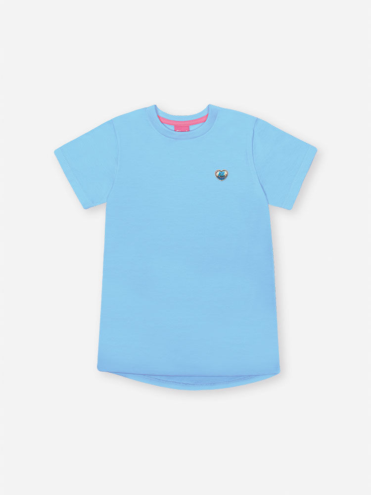 Blusa Infantil em Meia Malha – Camiseta Menina Verão Lisa com Detalhe Delicado AZUL PORCELANA