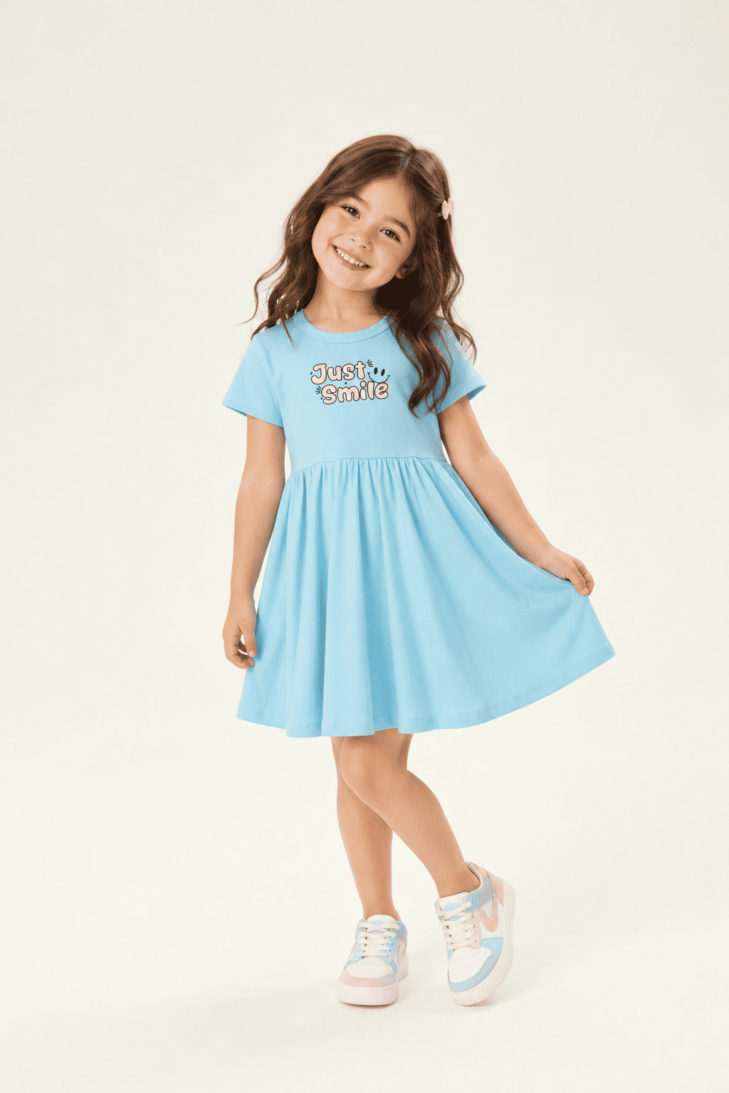 Vestido Infantil Evasê Manga Curta Just Smile Azul Vestido Infantil Evasê Manga Curta Just Smile Azul