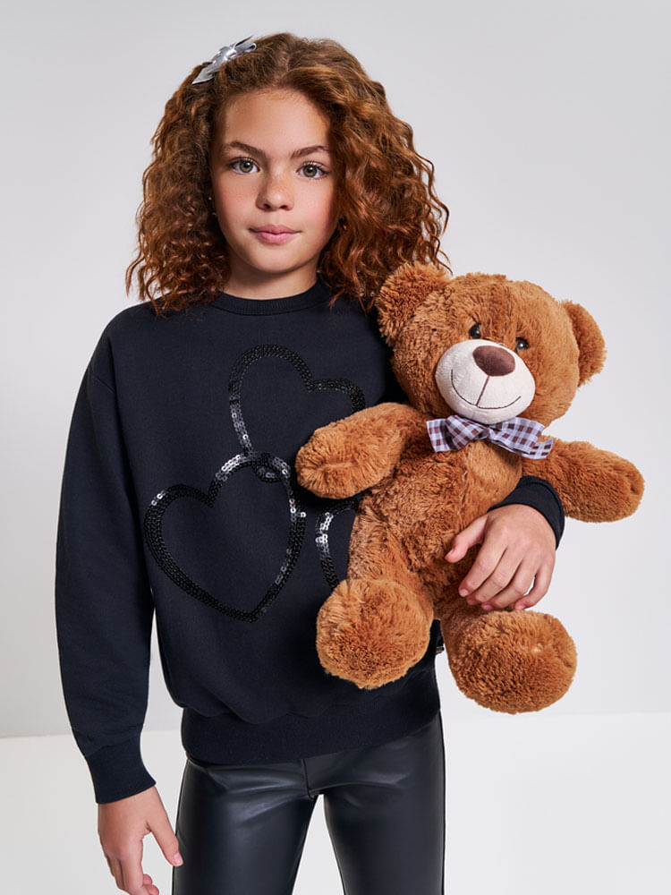 Blusão Infantil Menina Corações de Lantejoula Beli.me