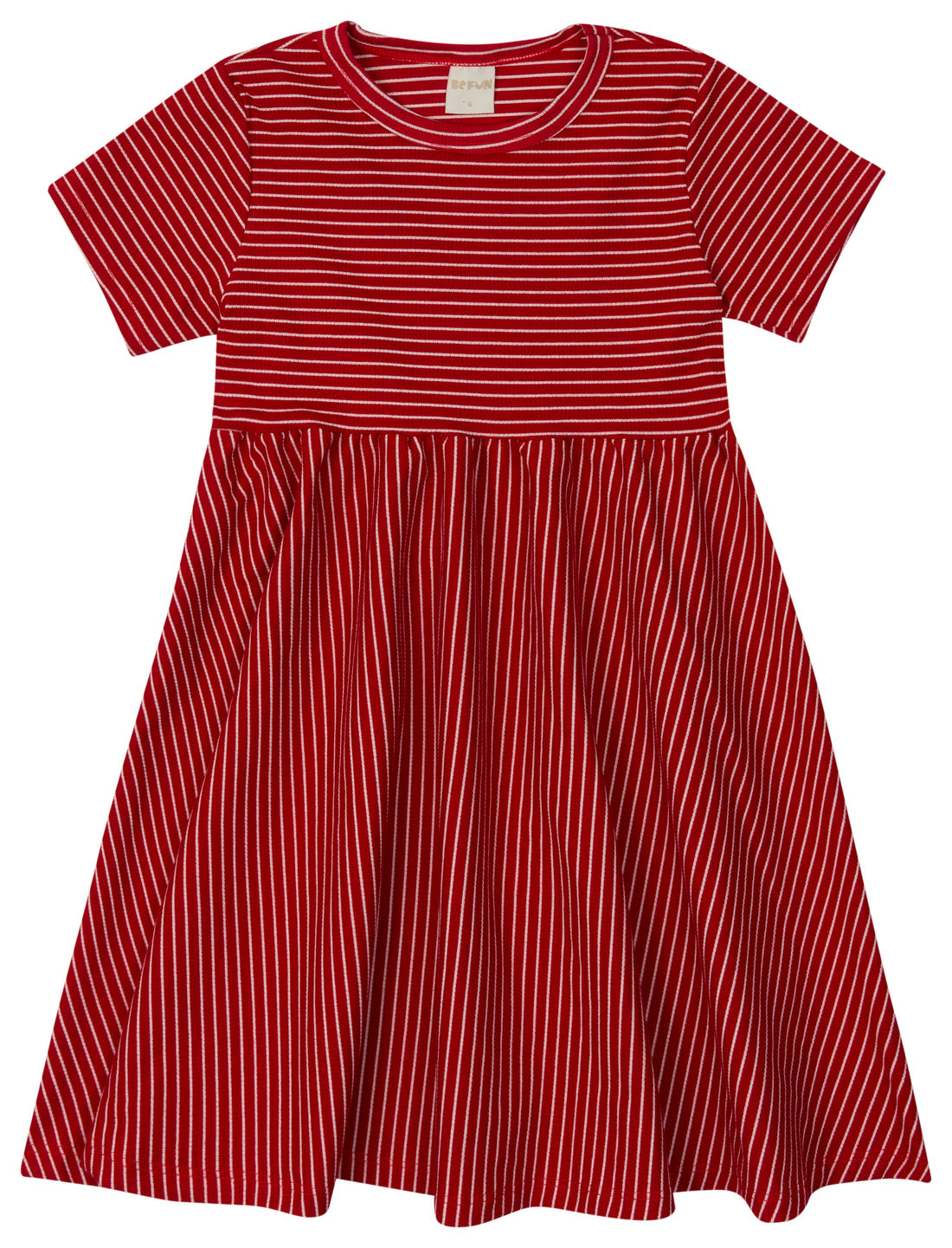 Vestido Infantil Canelado Evasê Manga Curta Listado Vermelho Vestido Infantil Canelado Evasê Manga Curta Listado Vermelho